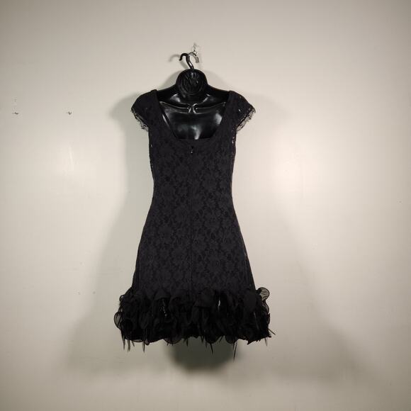 LA NOUVELLE RENASSAINCE Mini Dress Wns 6 Black Lace Feathers Whimsigoth Cocktail - Picture 3 of 14